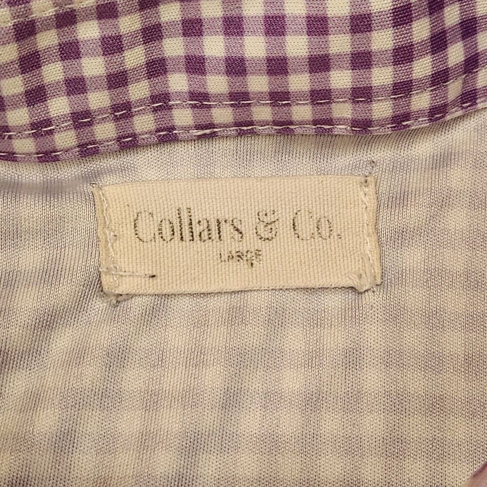 Collars & Co Dress Collar Polo Shirt Men's L Purple Gingham Short Sleeve Stretch - Picture 2 of 4